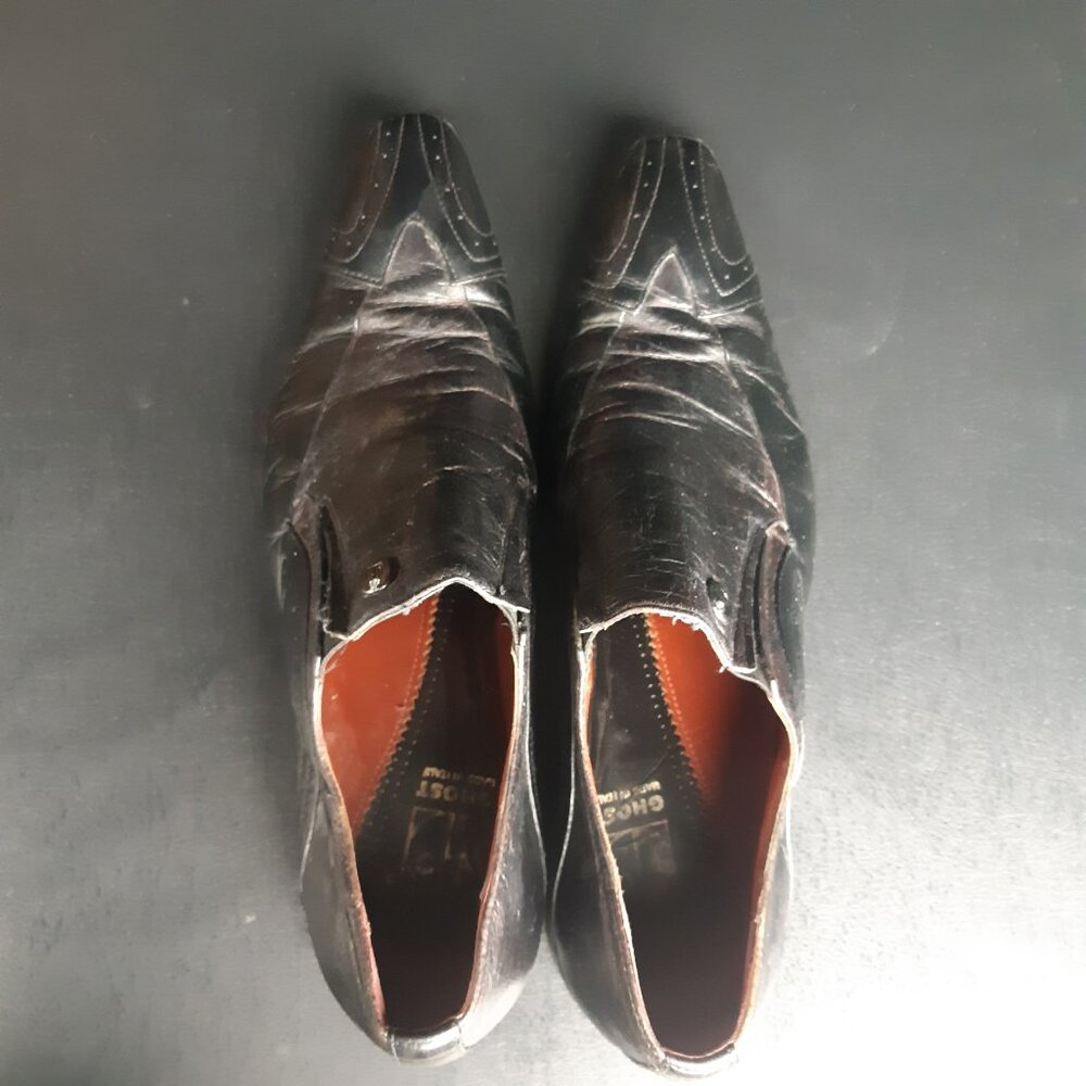 Jo Ghost Black Leather Vintage Loafers SZ 42 Long Square End Toe Made In Italy - Picture 4 of 14